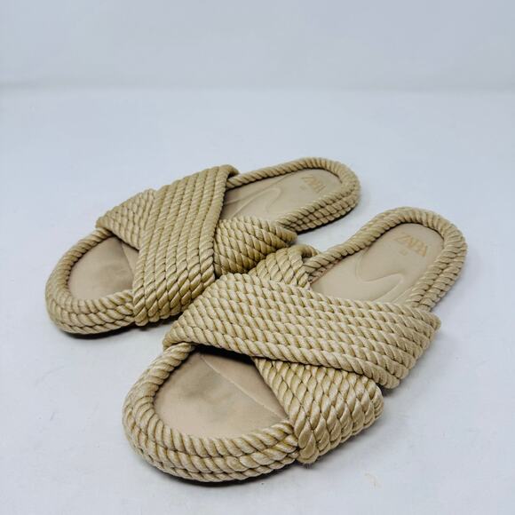 Zara Beige Rope Slide Sandals Size 38 Coastal Boho Minimalist Beach Vacation - Picture 12 of 12